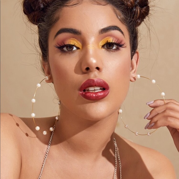 Gold Pearl Hoops. - Picture 2 of 4